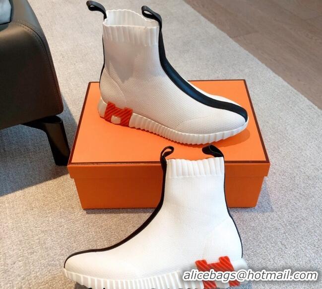 Top Design Hermes Bouncing Knit Ankle Boots White/Black 092176