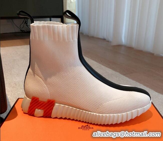 Top Design Hermes Bouncing Knit Ankle Boots White/Black 092176