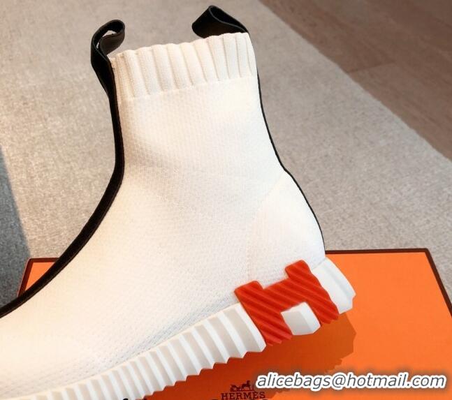 Top Design Hermes Bouncing Knit Ankle Boots White/Black 092176