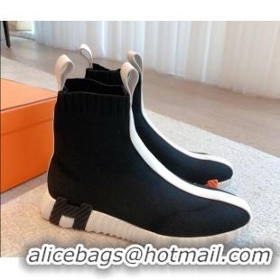 Top Grade Hermes Bouncing Knit Ankle Boots Black/White 092177