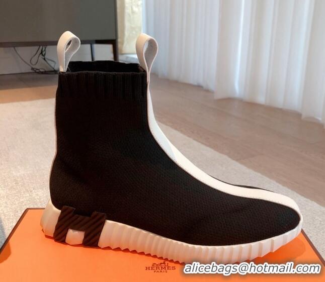 Top Grade Hermes Bouncing Knit Ankle Boots Black/White 092177