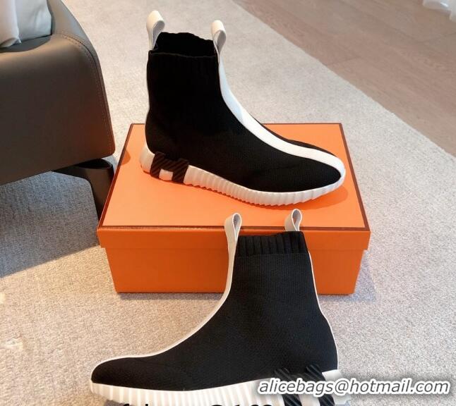 Top Grade Hermes Bouncing Knit Ankle Boots Black/White 092177