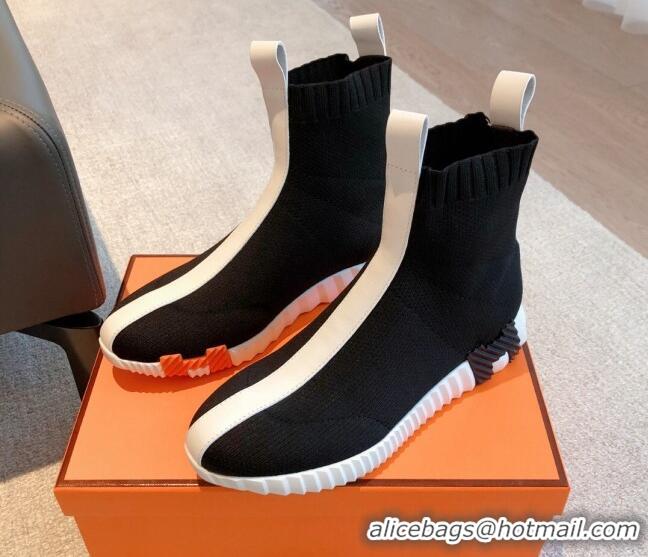 Top Grade Hermes Bouncing Knit Ankle Boots Black/White 092177