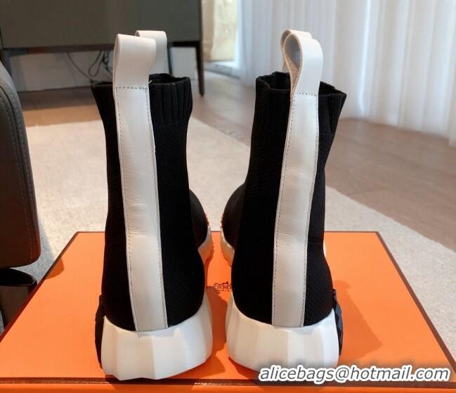 Top Grade Hermes Bouncing Knit Ankle Boots Black/White 092177