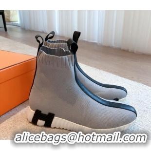 Durable Hermes Bouncing Knit Ankle Boots Grey/Black 092178