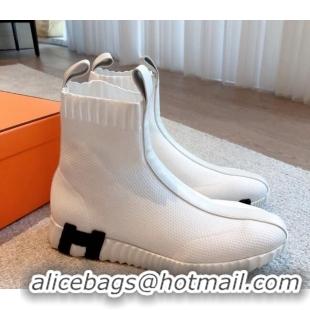 Luxury Hermes Bouncing Knit Ankle Boots White 092179