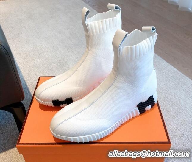 Luxury Hermes Bouncing Knit Ankle Boots White 092179