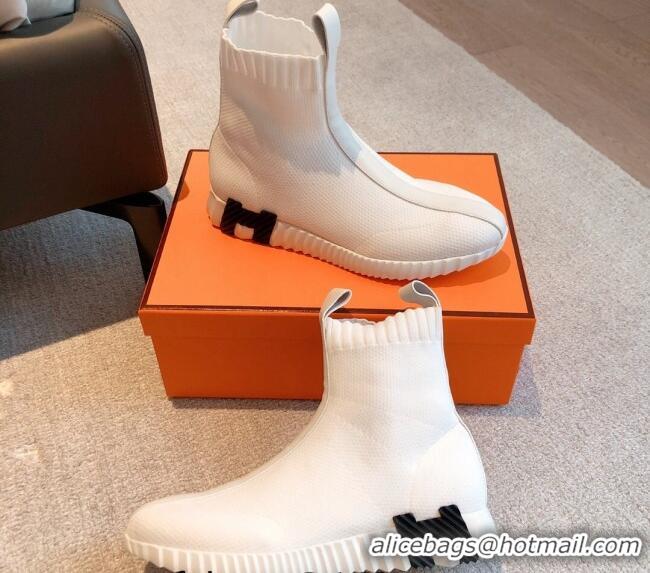 Luxury Hermes Bouncing Knit Ankle Boots White 092179