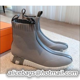 Crafted Hermes Bouncing Knit Ankle Boots Grey 092181