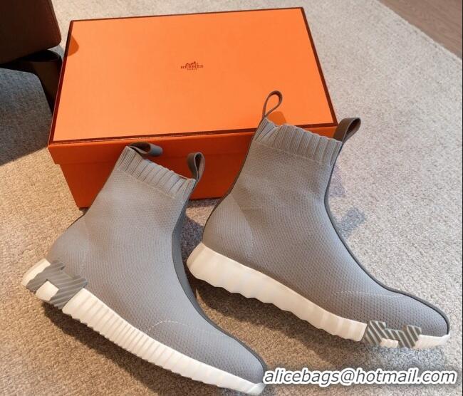 Crafted Hermes Bouncing Knit Ankle Boots Grey 092181