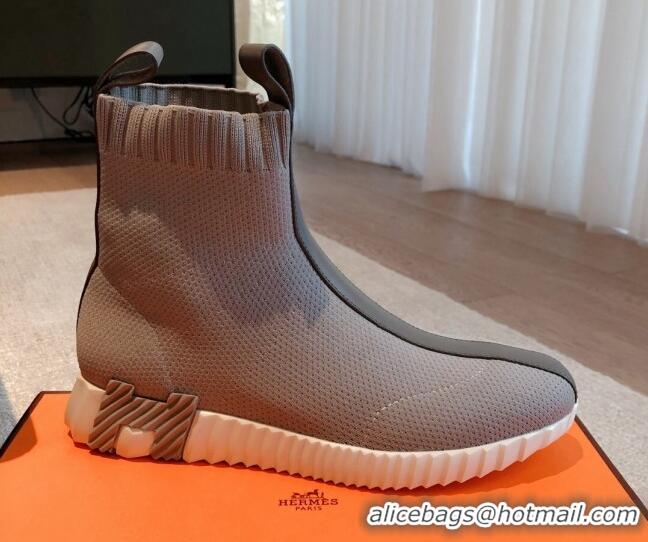 Crafted Hermes Bouncing Knit Ankle Boots Grey 092181