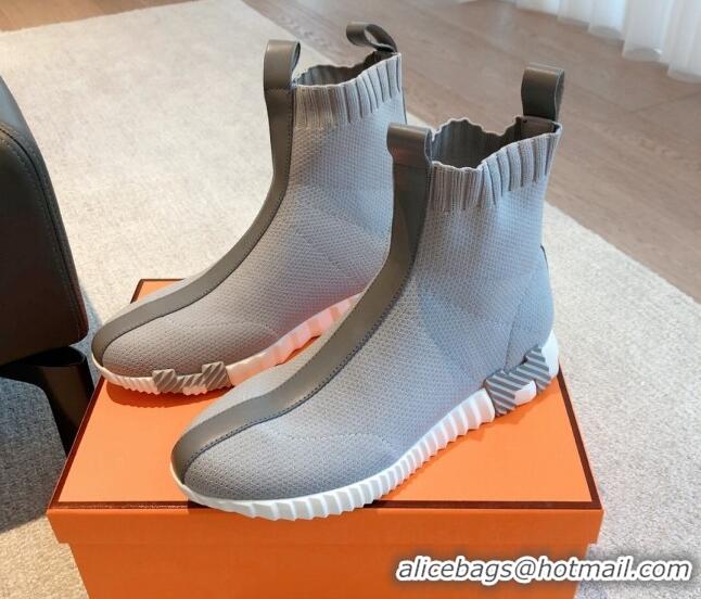 Crafted Hermes Bouncing Knit Ankle Boots Grey 092181