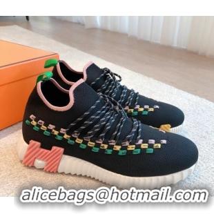 Luxurious Hermes Flex Knit Sneakers Black 092183