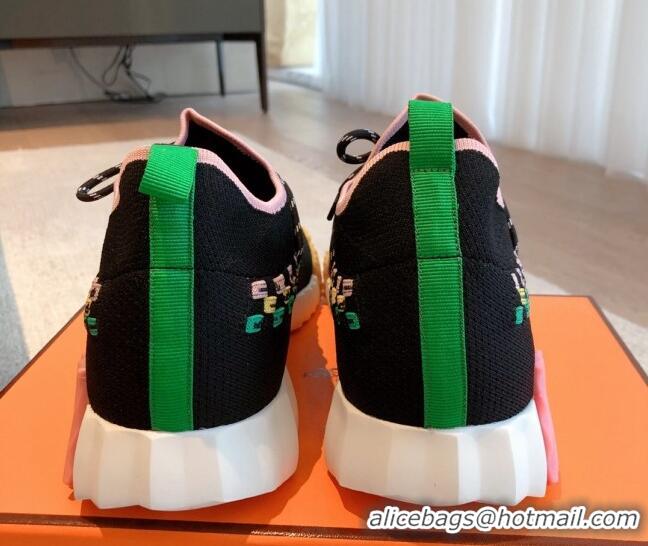 Luxurious Hermes Flex Knit Sneakers Black 092183