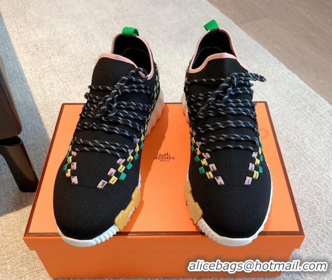 Luxurious Hermes Flex Knit Sneakers Black 092183