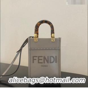 Top Design Fendi Sunshine Leather Mini Shopper Bag FD1378 Grey 2023