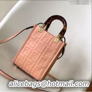 Well Crafted Fendi Sunshine FF Leather Mini Shopper Bag FD015 Pink 2023