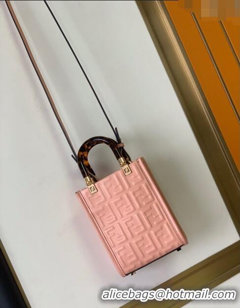 Well Crafted Fendi Sunshine FF Leather Mini Shopper Bag FD015 Pink 2023