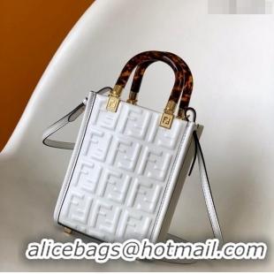 Promotional Fendi Sunshine FF Leather Mini Shopper Bag FD015 White 2023