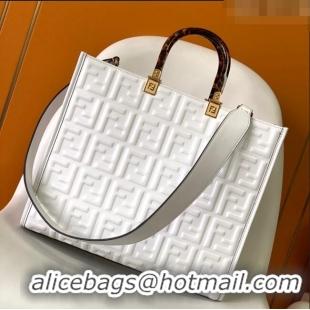 Super Quality Fendi Sunshine FF Leather Medium Shopper Bag FD372 White 2023