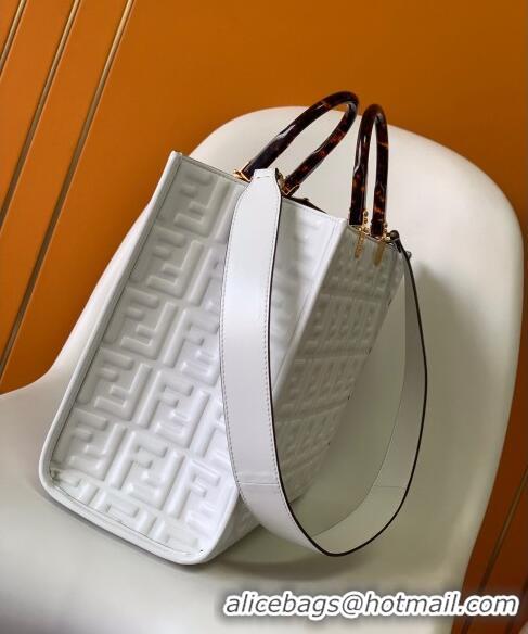 Super Quality Fendi Sunshine FF Leather Medium Shopper Bag FD372 White 2023