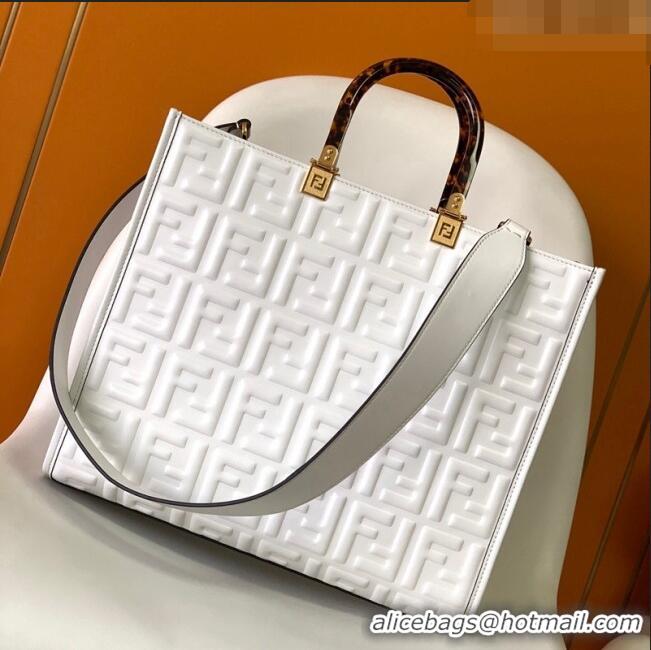 Super Quality Fendi Sunshine FF Leather Medium Shopper Bag FD372 White 2023