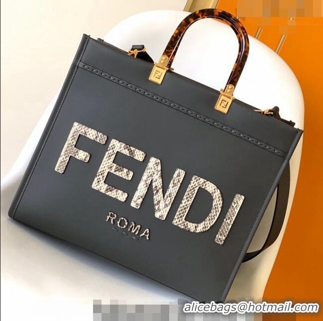 Best Price Fendi Sunshine Leather Medium Shopper Bag with Snakeskin Print FD8372 Black 2023