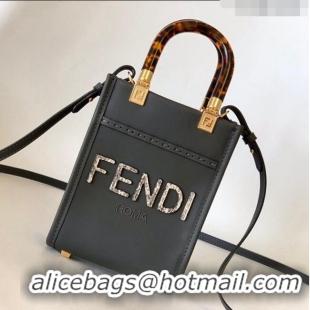 Promotional Fendi Sunshine Leather Mini Shopper Bag with Snakeskin Print FD015 Black 2023