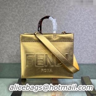 Reasonable Price Fendi Sunshine Metallic Leather Medium Shopper Bag 8372 Gold 2023