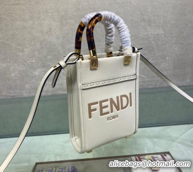 Promotional Fendi Sunshine Leather Mini Shopper Bag FD0213 White 2023