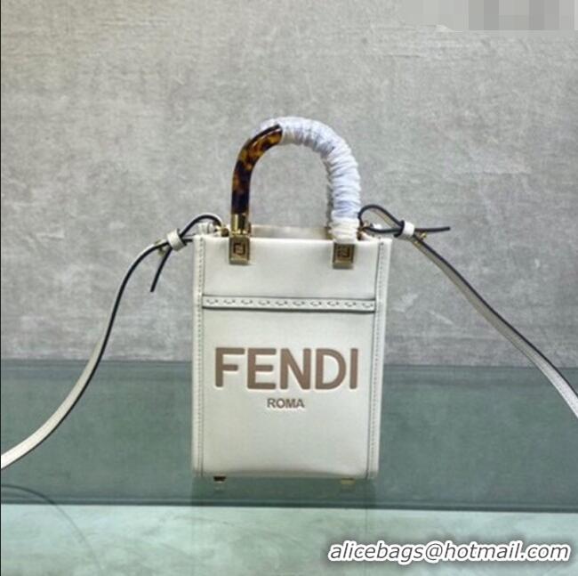 Promotional Fendi Sunshine Leather Mini Shopper Bag FD0213 White 2023