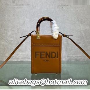 Discount Fendi Sunshine Leather Mini Shopper Bag FD0213 Brown 2023