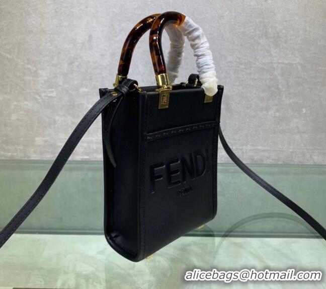 Hot Fashion Fendi Sunshine Leather Mini Shopper Bag FD0213 Black 2023