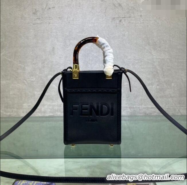 Hot Fashion Fendi Sunshine Leather Mini Shopper Bag FD0213 Black 2023