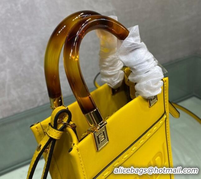 Top Grade Fendi Sunshine Leather Mini Shopper Bag 0213 Yellow 2023