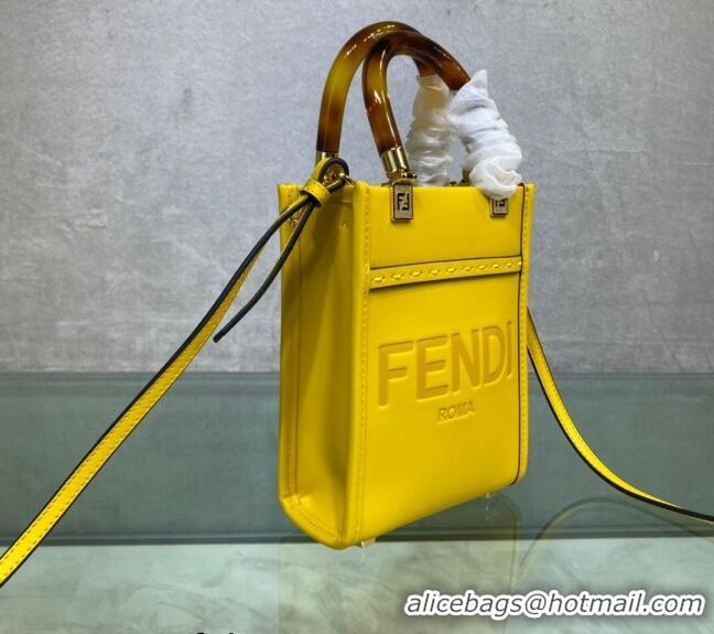 Top Grade Fendi Sunshine Leather Mini Shopper Bag 0213 Yellow 2023