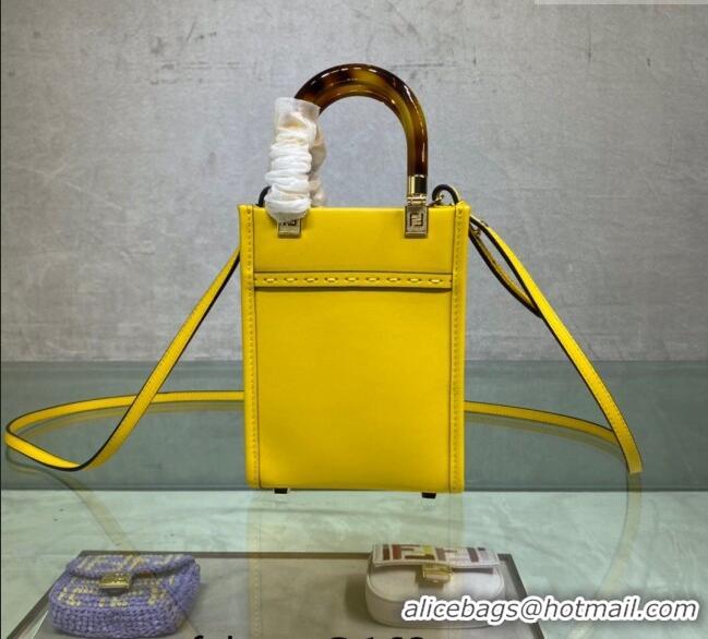 Top Grade Fendi Sunshine Leather Mini Shopper Bag 0213 Yellow 2023