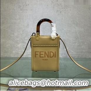 Best Design Fendi Sunshine Leather Mini Shopper Bag 0213 Apricot 2023