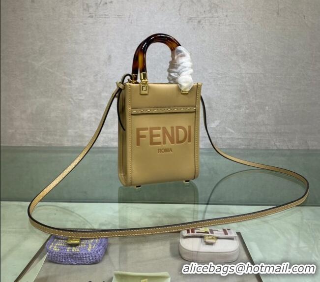 Best Design Fendi Sunshine Leather Mini Shopper Bag 0213 Apricot 2023