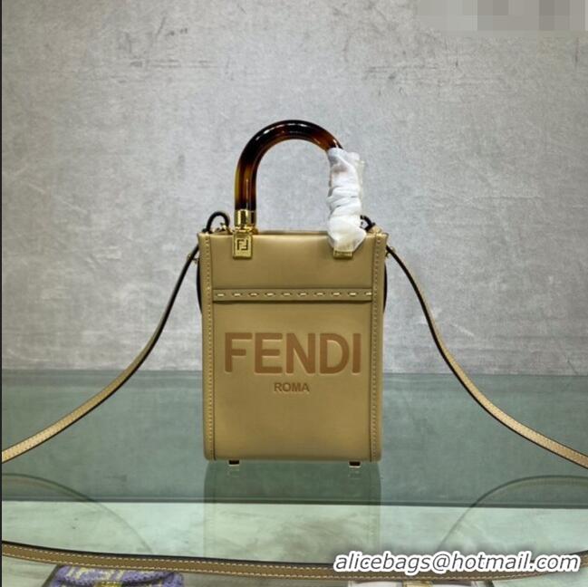 Best Design Fendi Sunshine Leather Mini Shopper Bag 0213 Apricot 2023