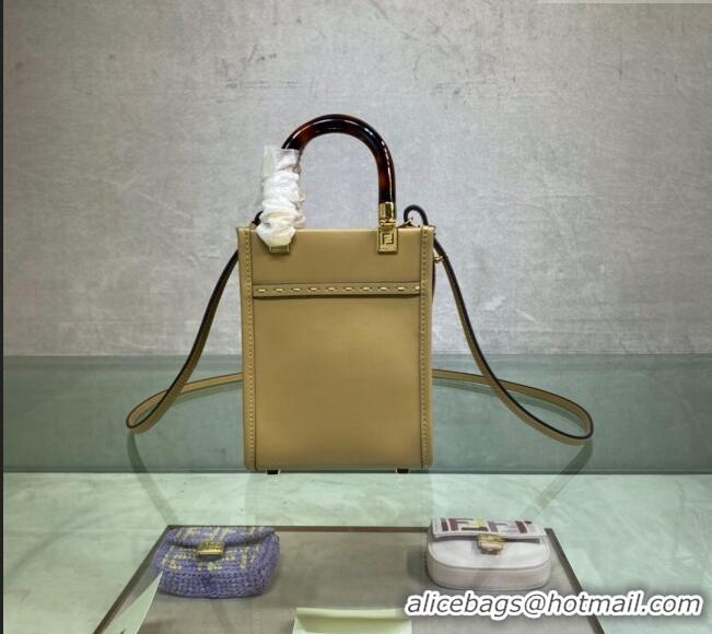 Best Design Fendi Sunshine Leather Mini Shopper Bag 0213 Apricot 2023