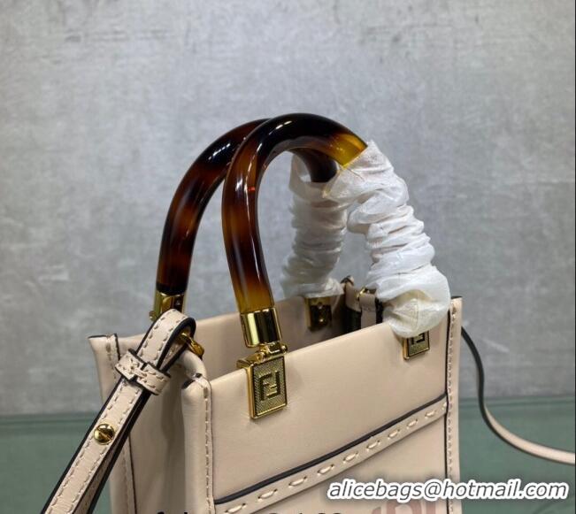 Inexpensive Fendi Sunshine Leather Mini Shopper Bag 0213 Beige 2023