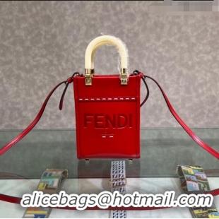 Famous Brand Fendi Sunshine Leather Mini Shopper Bag 0213 Red 2023