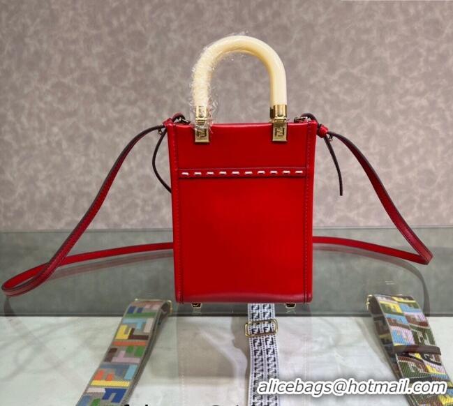 Famous Brand Fendi Sunshine Leather Mini Shopper Bag 0213 Red 2023