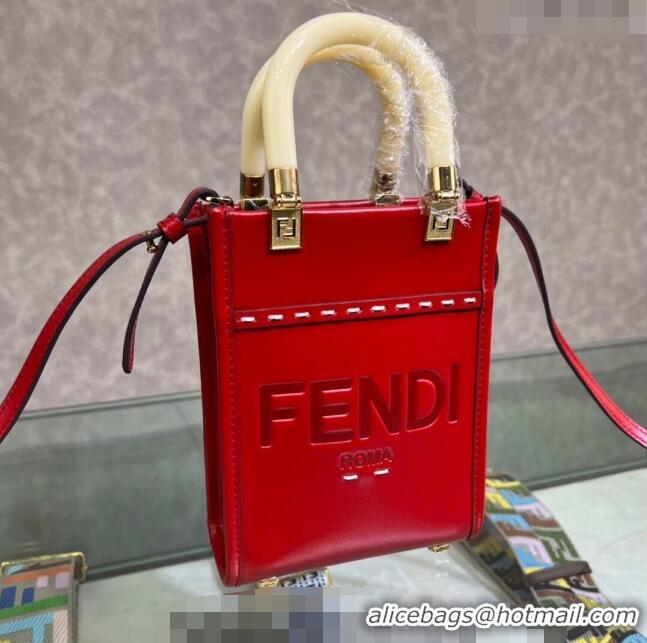 Famous Brand Fendi Sunshine Leather Mini Shopper Bag 0213 Red 2023