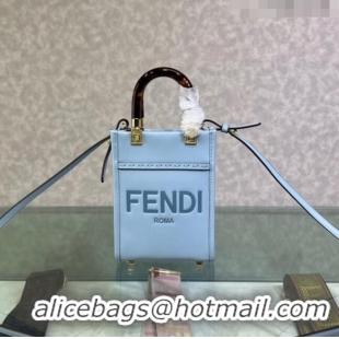 Cheap Fendi Sunshine Leather Mini Shopper Bag 0213 Light Blue 2023