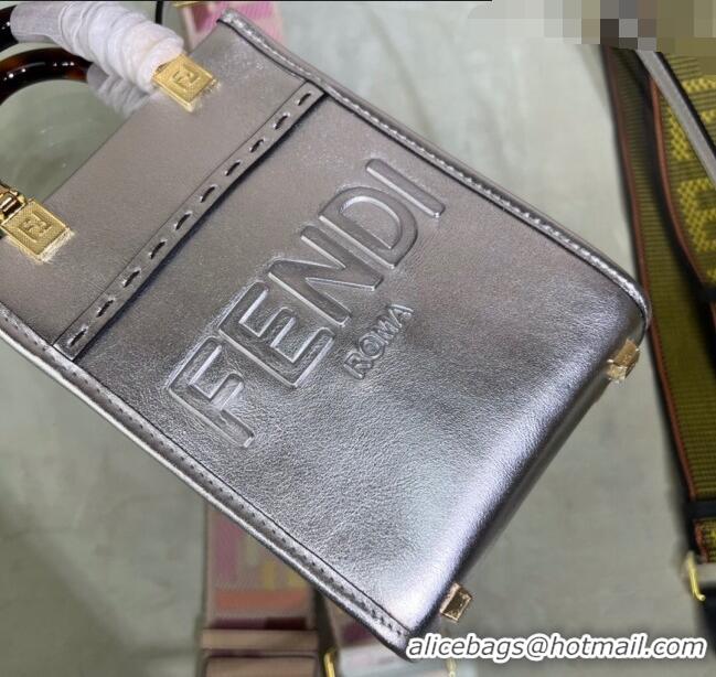 Top Quality Fendi Sunshine Leather Mini Shopper Bag 0213 Silver 2023