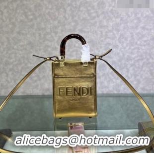 New Design Fendi Sunshine Leather Mini Shopper Bag 0213 Gold 2023