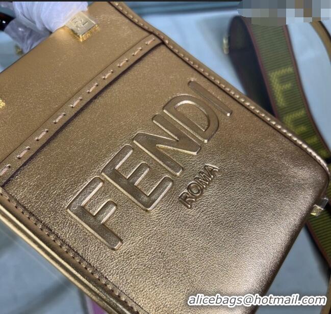 New Design Fendi Sunshine Leather Mini Shopper Bag 0213 Gold 2023