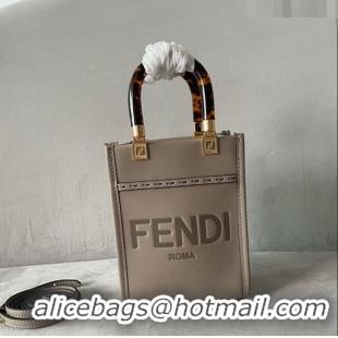 Super Quality Fendi Sunshine Leather Mini Shopper Bag 0213 Grey 2023